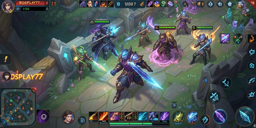 Screenshot gameplay seru dari BOSPLAY77, menunjukkan aksi pertarungan tim.