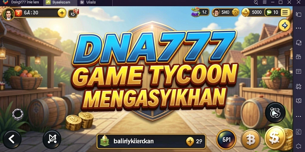 Screenshot gameplay DNA777 menampilkan aksi membangun dan mengelola bisnis.