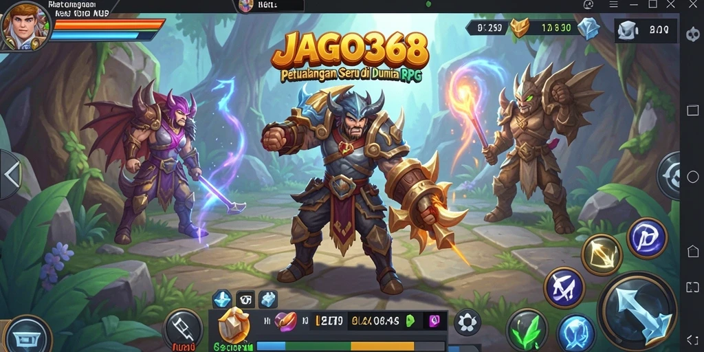 Screenshot utama JAGO368 menampilkan aksi seru dalam pertarungan RPG.