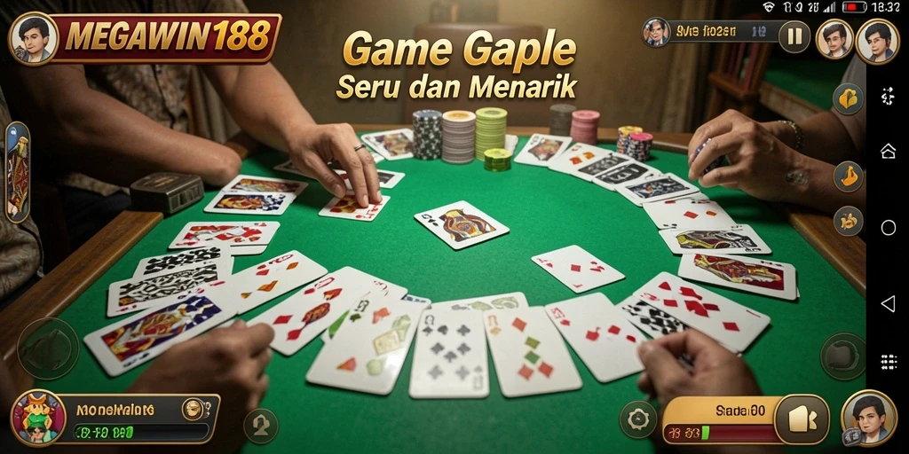 Tampilan gameplay seru MEGAWIN188 dengan suasana Gaple yang autentik.