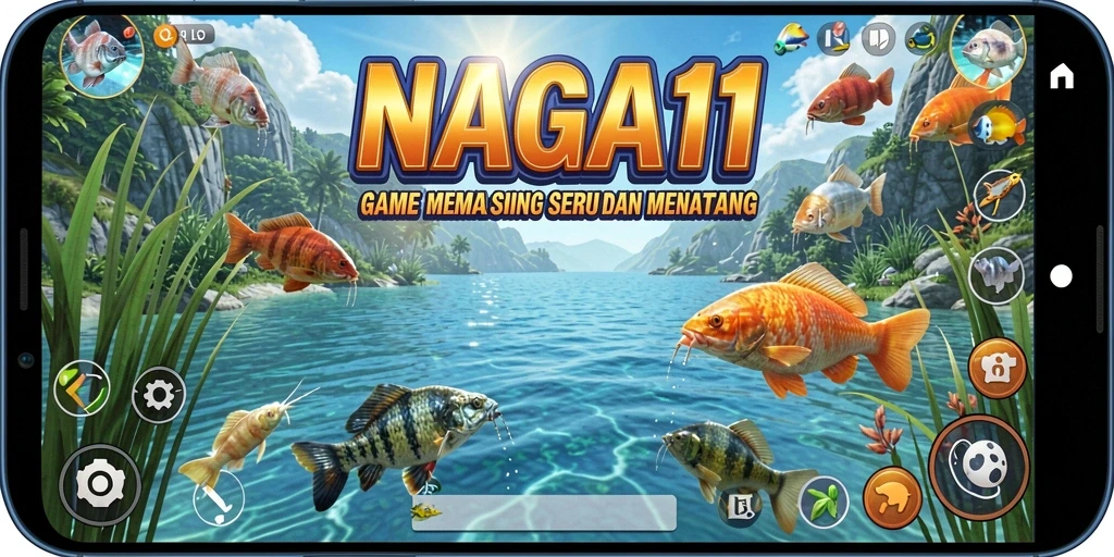 Screenshot utama NAGA11 menampilkan pengalaman memancing yang seru.