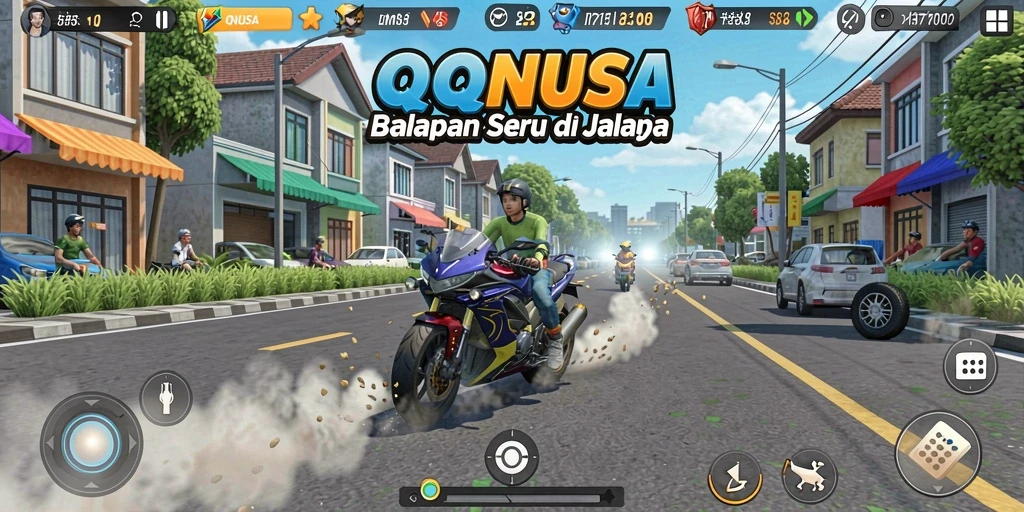 Screenshot utama QQNUSA menampilkan aksi balapan yang seru dan mendebarkan.