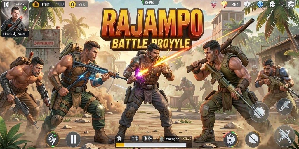 Screenshot menunjukkan pertarungan intens dalam game Battle Royale.