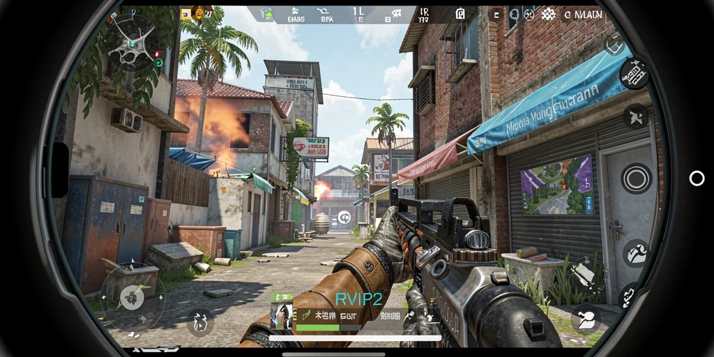 Screenshot gameplay RVIP2 menampilkan aksi tembak-menembak yang seru dan mendebarkan.
