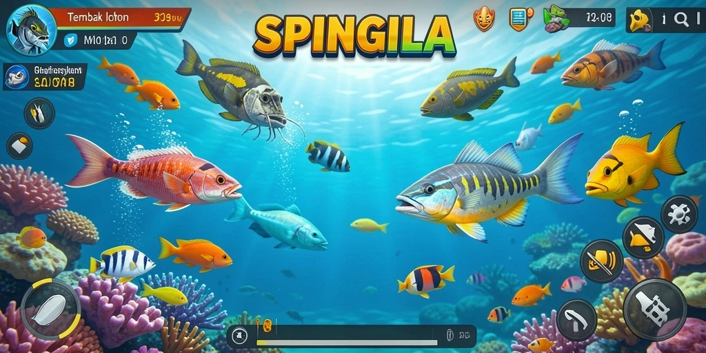 Tampilan gameplay menembak ikan yang seru dan menantang di SPINGILA.
