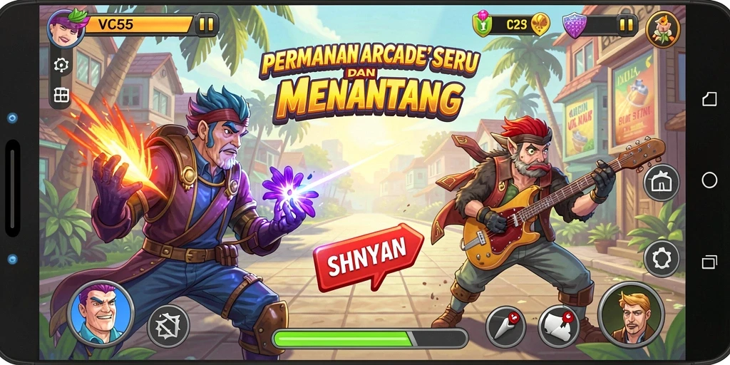 Tangkapan layar gameplay VC55 menampilkan aksi seru dalam permainan Arcade.