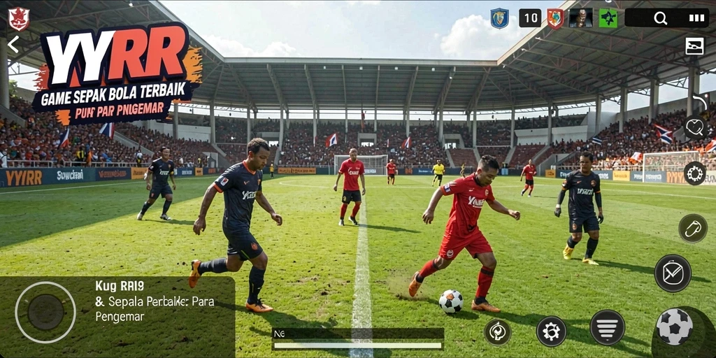 Tampilan gameplay YYRR dengan aksi sepak bola yang mendebarkan.